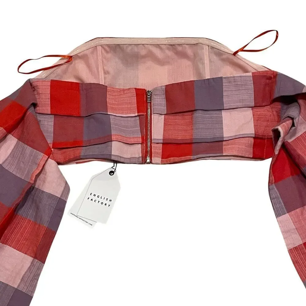 ENGLISH FACTORY Plaid Bandeau Corset Top | Dramatic Ties, M Cottagecore, NWT